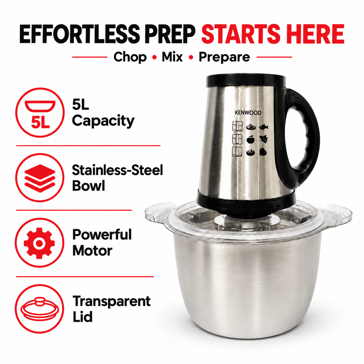 Kenwood KN-903G Electric Meat Grinder & Chopper - 5L Steel Bowl